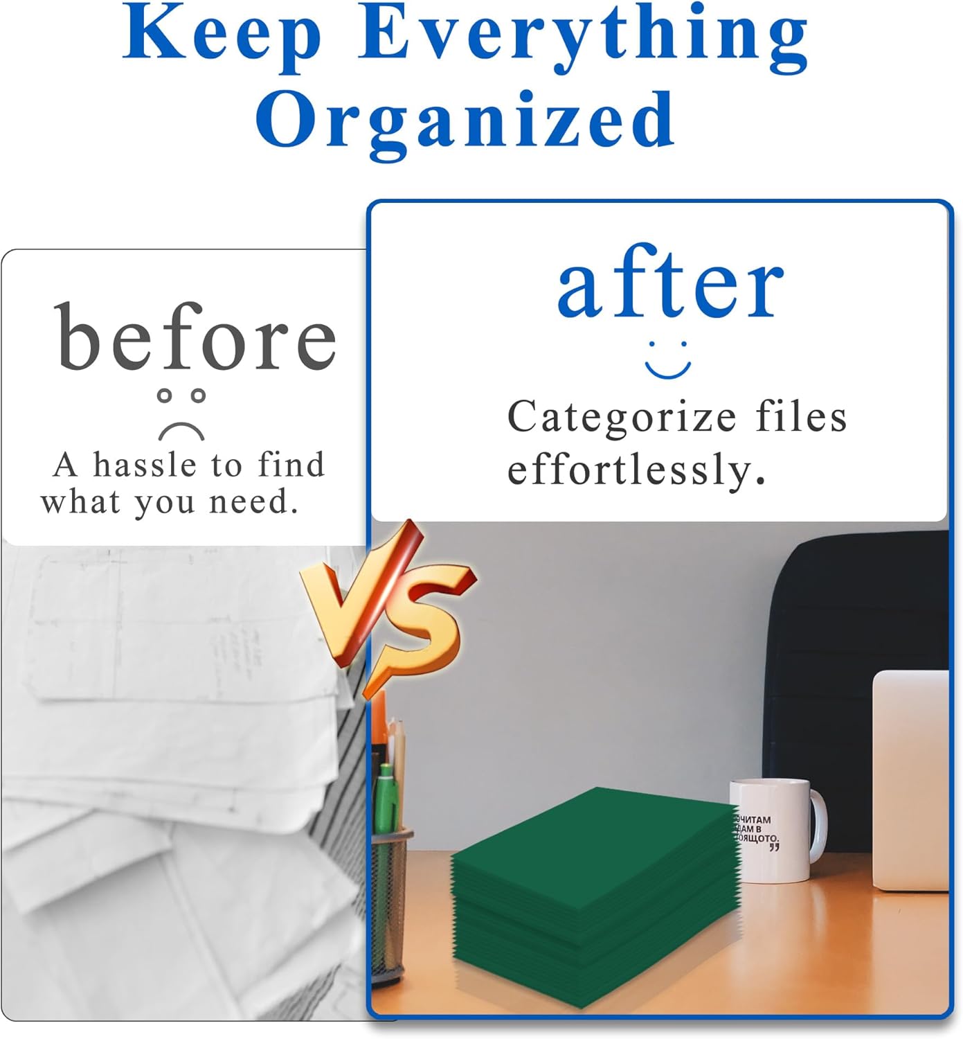 Zzrywuty File Folders - Green Document Organizers with Pockets | 50 Pack, Letter Size for School & Office