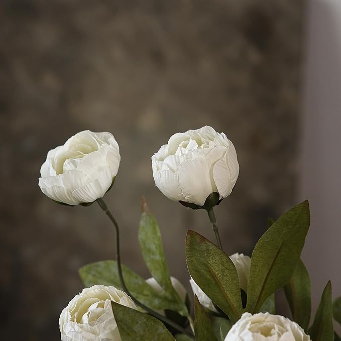 VIERENA 12 Pcs Faux Silk Peony Artificial Flowers for Vase -27", Bulk Fake Peonies Branches with Stems for DIY Bouquet Centerpieces Wedding Fillers Arrangements Shower Decorations (Cream)