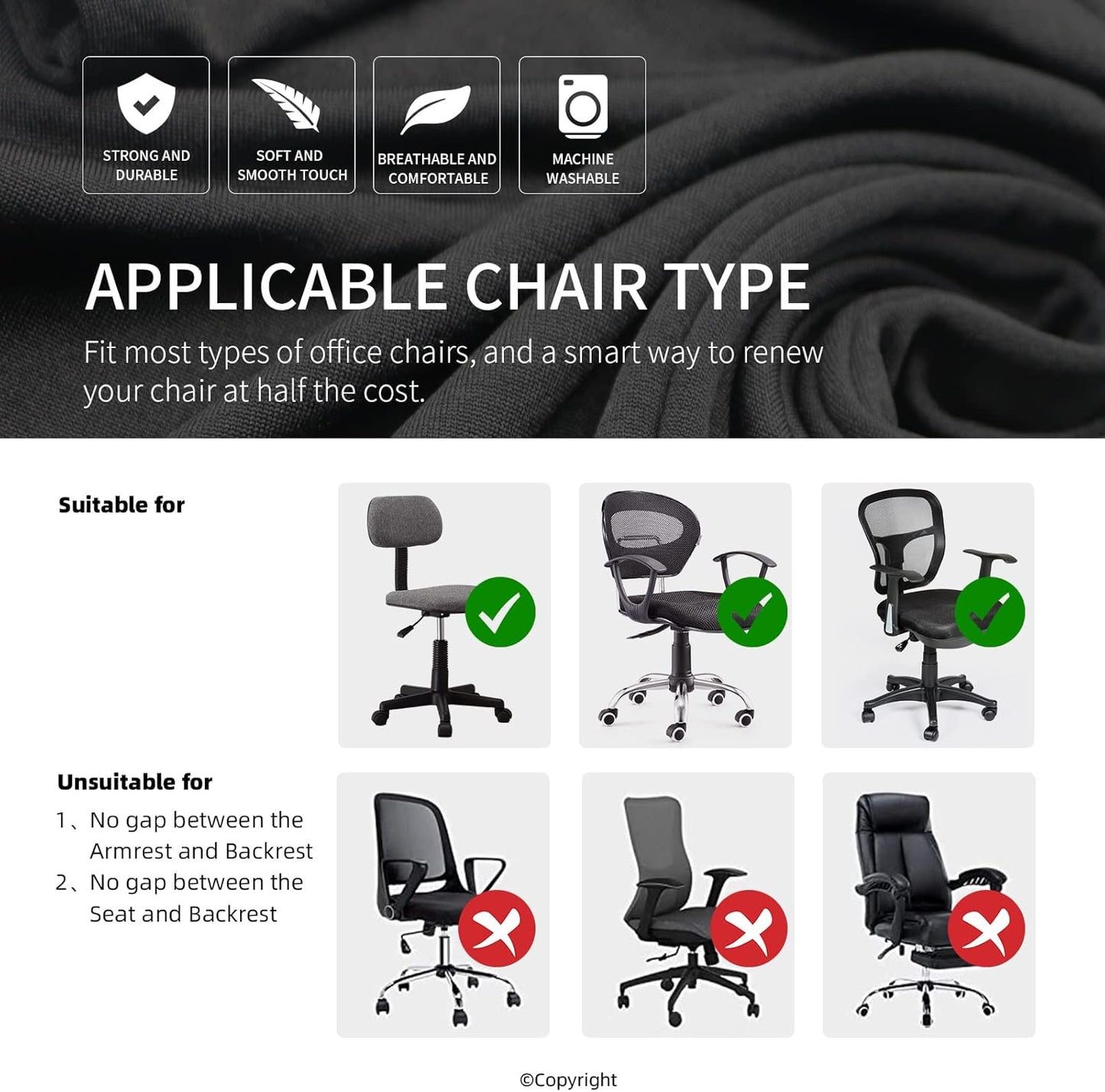 Skiennix Stretchable Desk Chair Seat Covers - Universal Spandex Slipcover for Pets | Removable & Washable, White
