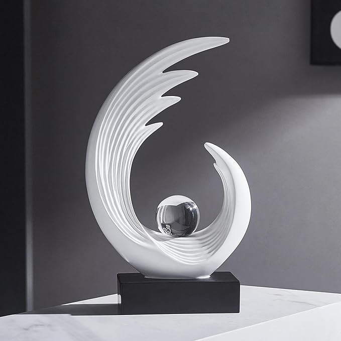 FJS Modern White Statue, Resin Shelf Decor, Abstract Art Sculptures for Living Room, Bookshelf, Dining Room, Office, Coffee Table, TV Stand