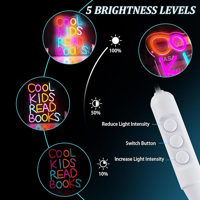 Cool Kids Read Books Neon Sign, Handmade Light Up USB 3D Wall Art Wall Decor Sign Light for Book Club Classroom Read Corner Kid's Reading Study Room Home Library Librarian Bookworm Gift-15.7"x12.6"