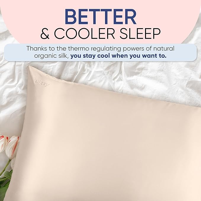 Blissy Silk Pillowcase - 100% Pure Mulberry Silk - 22 Momme 6A High-Grade Fibers - Silk Pillow Cover for Hair & Skin - Regular, Queen & King (Champagne, Standard)