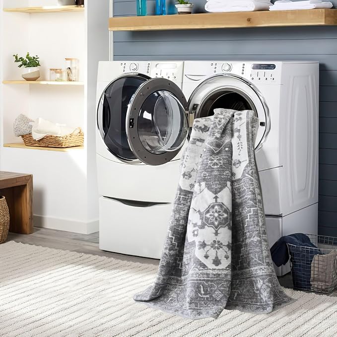vivorug 6x9 Area Rugs, Stain Resistant Washable Rug for Living Room, Vintage-Inspired Grey Floral Rug
