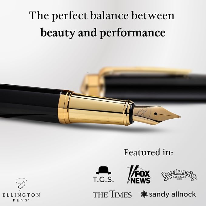 Ellington Pens Luxury Fountain Pen Set- Smooth Fine Nib- Includes 3 Ink Cartridges, Refillable Ink Converter, Gift Box -Fountain Pens For Writing, Calligraphy, Journaling, Sketching (Noble Heritage)