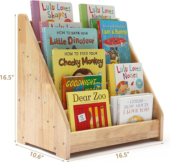 Montessori Bookshelf for Toddler 1-5 Years, Kids Wooden 5-Tier Front Facing Book Display Shelf with Chalkboard for Bedroom,Playroom,Classroom,Book Rack Organizer, Natural