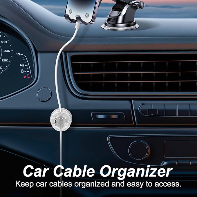 6 Pack Cord Organizer Magnetic Cable Clips, 360°Rotation Cable Clips - Adjustable Cord Holder for Nightstand, Adhesive Cable Management Cord Clips, Cable Holder & Charger Organizer（Clear）