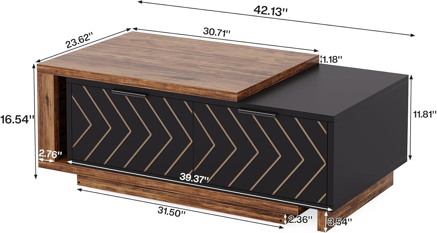 Tribesigns Extendable Coffee Table - Dual-Tone Design with 2 Storage Drawers | Multi-Functional Wooden Table (Brown & Black)