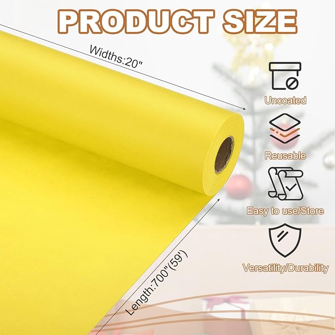 PATIKIL Wrapping Paper, 20" x 700"(59') 70 GSM Craft Paper Roll Kraft Packing Paper for Poster Bulletin Board, Gift Wrapping, Yellow