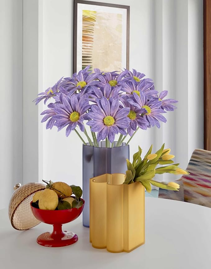 IPOPU 15pcs Daisies Artificial Flowers Faux Purple Daisies Flowers 12" Fake Wildflowers Flower Silk Flowers for Floral Arrangements Wedding Home Garden Decor (Purple)
