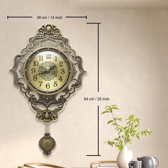 Aero Snail Bronze Pendulum Wall Clock, Handcrafted Hollow Metal Silent Wall Clock, Rhinestones Decoration Vintage Pendulum Clock, Decorative Hanging Clock for Living Room Bedroom Home, Office