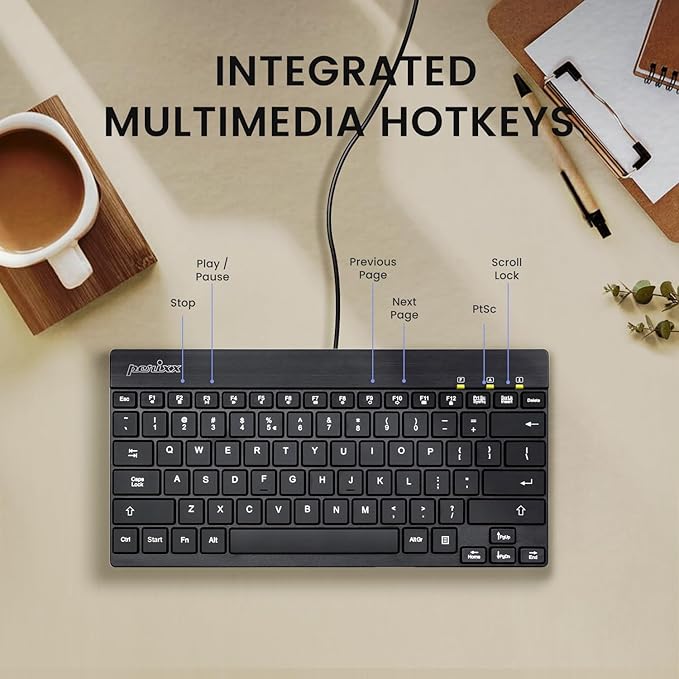 Perixx PERIBOARD-426C Wired Mini Low Profile Keyboard - 10.87x5.43x0.55 inches Dimension - 4.9ft USB C Cable - US English