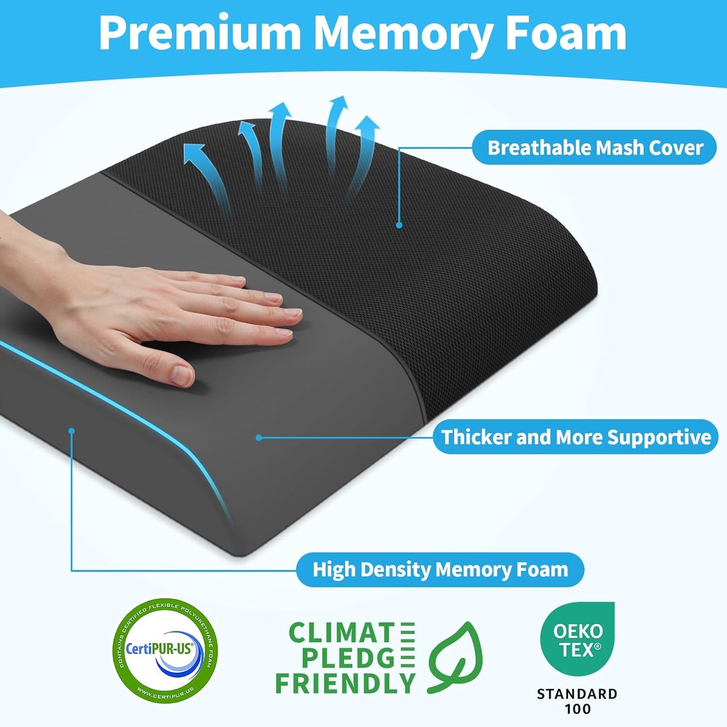 TranquilRelax Memory Foam Seat Cushion - Tailbone Pain Relief & Back Support | Black