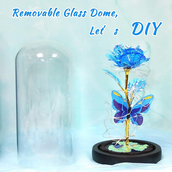 Blue Butterfly Rose Flower Birthday Gifts - Women Gifts for Her Valentines Mothers Day Anniversary Christmas Thanksgiving - Light Up Rose Flower Gifts for Mom Wife Grandma Sister Girlfriend Lady Girl