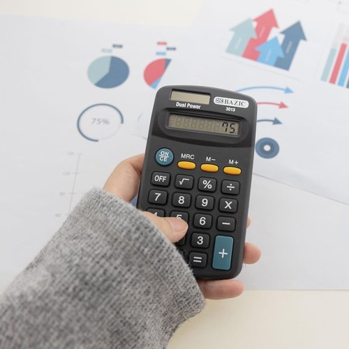 BAZIC Products 8-Digit Pocket Calculator - Dual Power Solar & Battery, LCD Display, Compact Black