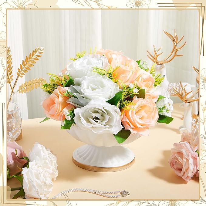 4 Pcs Metal Compote Bowl for Centerpiece Flower Holder Small Compote Vase Indoor Outdoor Flowers Fruits Plant for Christmas Wedding Home Party Decoration (Medium,White)