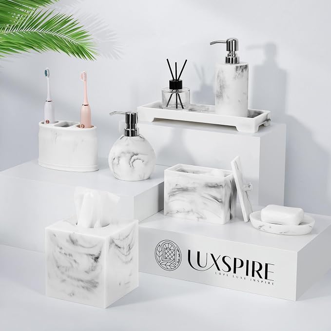 Luxspire Soap Dispenser, Hand Soap Dispenser with Replacement Pump Head, Refillable Lotion Holder, Pump Bottle for Bathroom, Kitchen, 10.8oz/320ml, Gravel White, 2 Pack