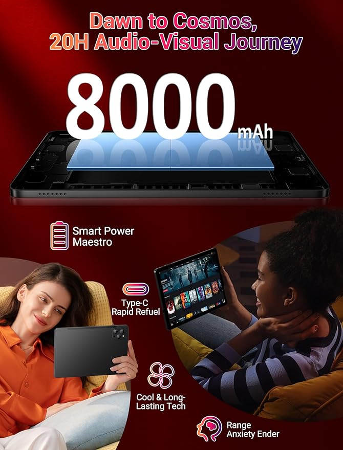 DEZLTID 2025 Android 15 Tablet 11 Inch with Keyboard Stylus Mouse: 2K IPS Tablette (2000x1200) 丨Widevine L1,36GB+256GB(1TB TF), 5G/2.4G WiFi, 8-Core, 8000mAh,8+13MP, AnTuTu 255K丨GMS丨FCC丨CE- Black