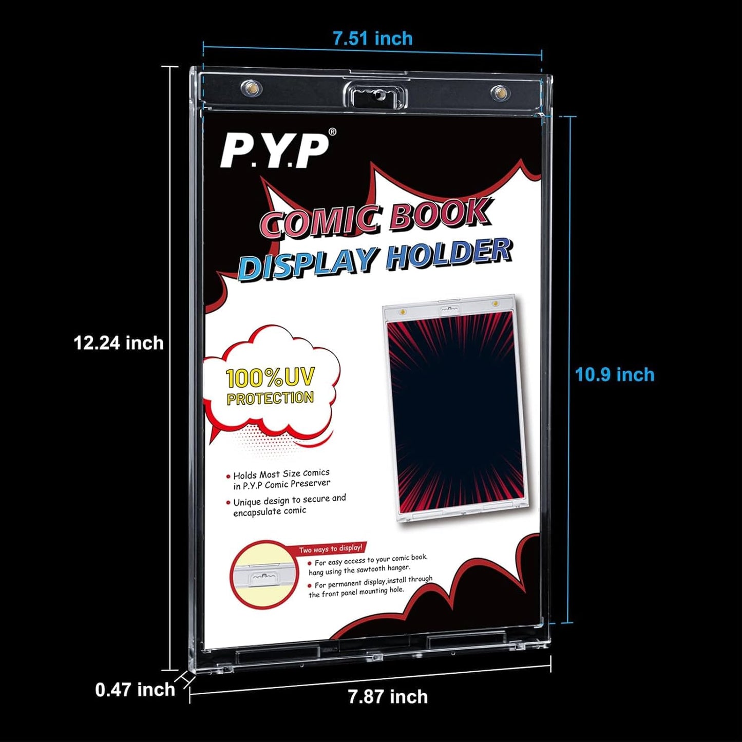 Skiennix Magnetic Comic Book Display Cases - Crystal Clear UV Protection Holders | 2-Pack, Wall Mountable