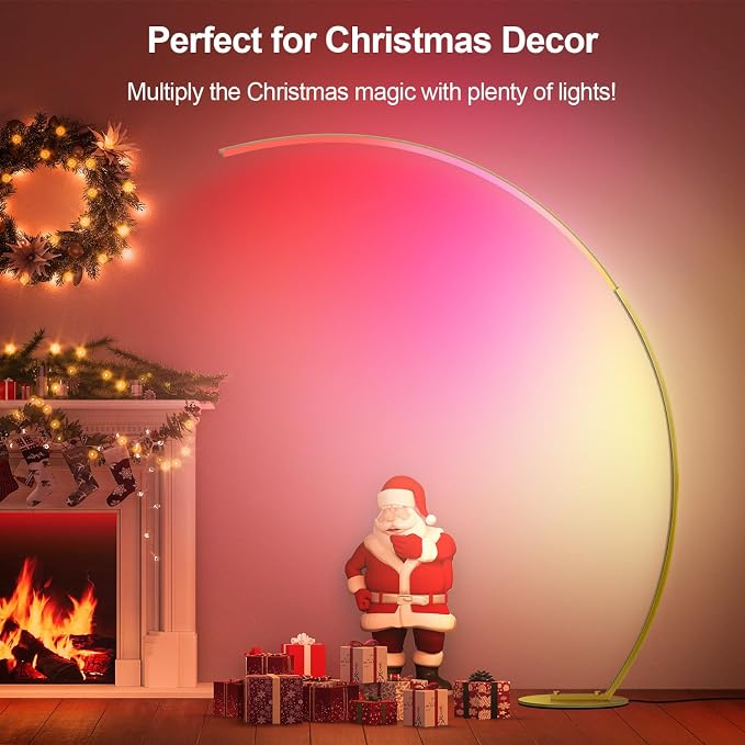 RGB Floor Lamp with 3 Color Temperatures, Ultra Bright 1800LM Smart Arc LED Floor Lamp with Remote Control, Music Sync, Scene Modes, Modern Standing Tall Lamp for Bedroom Living Room Gaming Rooms-Gold