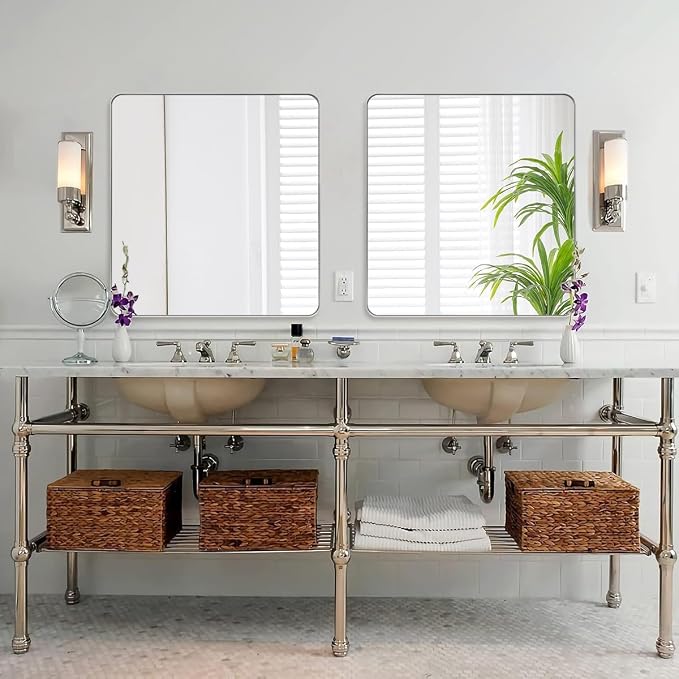 ANDY STAR Brushed Nickel Mirrors for Bathroom Sink,36x40 Inch Bathroom Vanity Mirror with Rectangular Metal Frame-Modern Clean Design with Superior Stainless Steel Frame