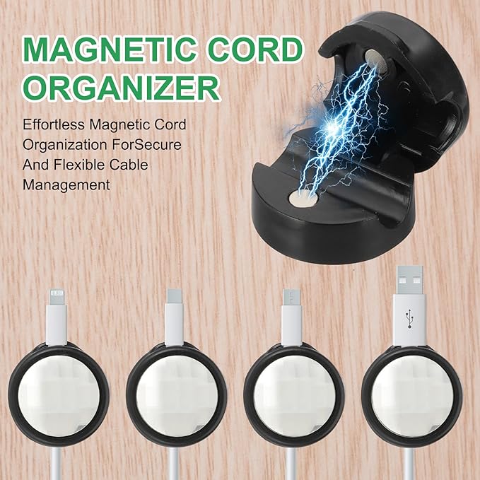 PATIKIL Cable Organizer Holder, 12 Pcs Magnetic Spring Desk Cable Management Clips Adhesive Cord Holder Keeper for Office Desktop Wall Car, Black