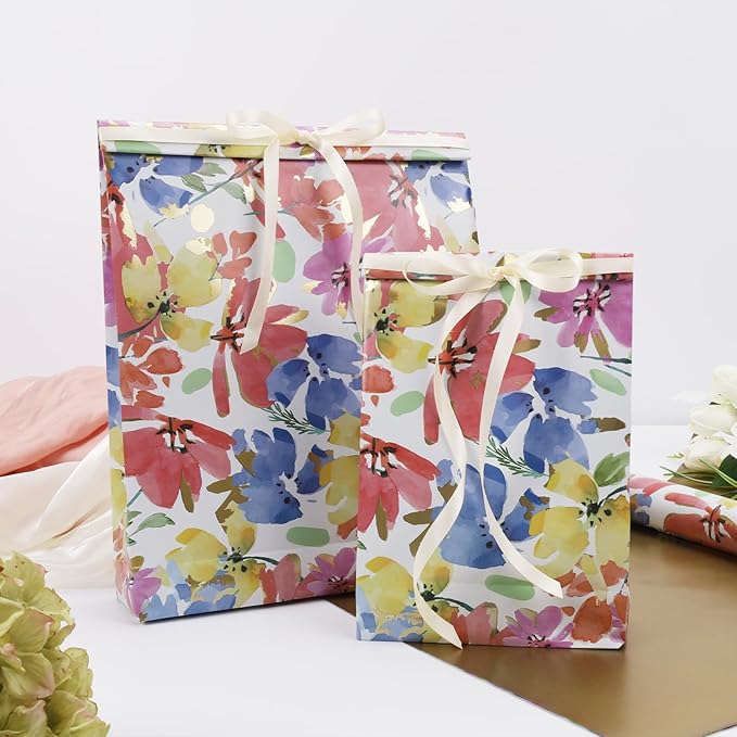 BIOBROWN Reversible Floral Wrapping Paper Roll - 17 Inches X 33 Feet (47 sq. ft. ttl.) Watercolor Abstract Poppy Design Flower Gift Wrap for Wedding, Bridal Shower, Mother's Day,Engagement