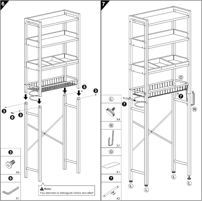 Over The Toilet Storage Cabinet,4 Tier Bathroom Organizer and Storage With Adjustable Shelf Waterproof Feet Pad and Basket Multifunctional Space Saver Freestanding Bathroom Shelves With Dividers White