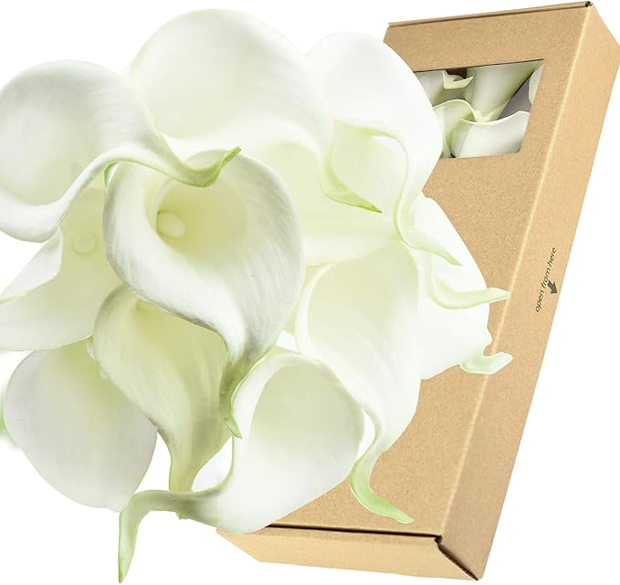 FiveSeasonStuff Real Touch Calla Lily Artificial Flowers Wedding Bridal Bouquet | Floral Arrangements | 15 Calla Lilies (Summer White)