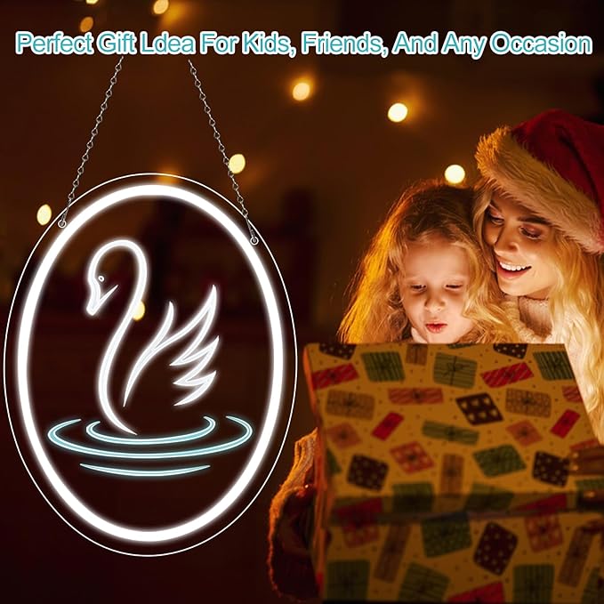 Swan Neon Sign, Neon Signs for Wall Decor, Dimmable LED Neon Sign for Bedroom Decor, USB Powered Neon Signs for Birthday Party and Teen Girls Gift (15.7" x 11.8")