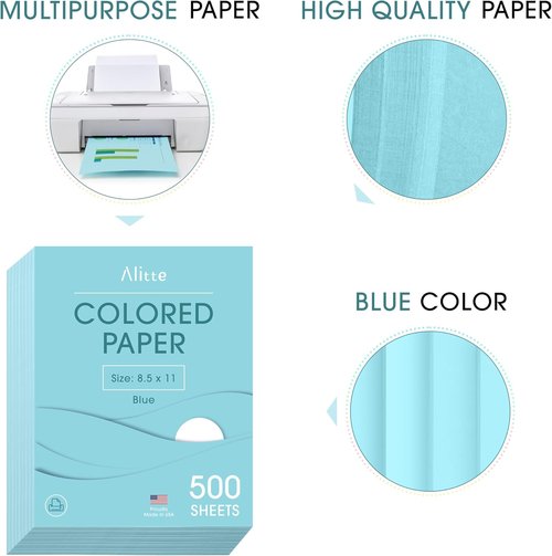 Alitte Colored Paper - 500 Sheets of Blue 8.5 x 11 Printer Paper for Arts & Crafts | Made in the USA