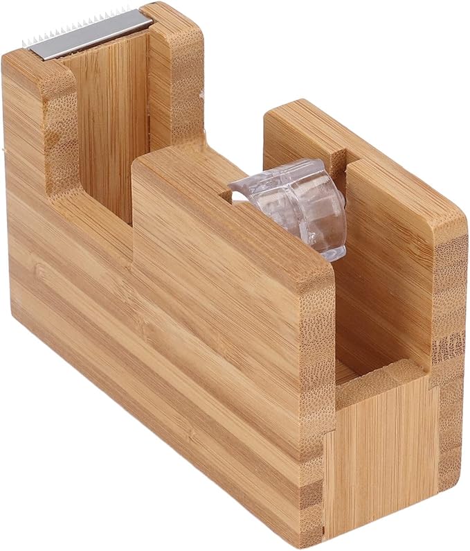 Desktop Tape Dispenser, Wood Tape Cutter Holder, Adhesive Roll Base for Office Desk, Mini Tape Dispenser with Non - Slip Design, Portable Stationery Tool for Students and of