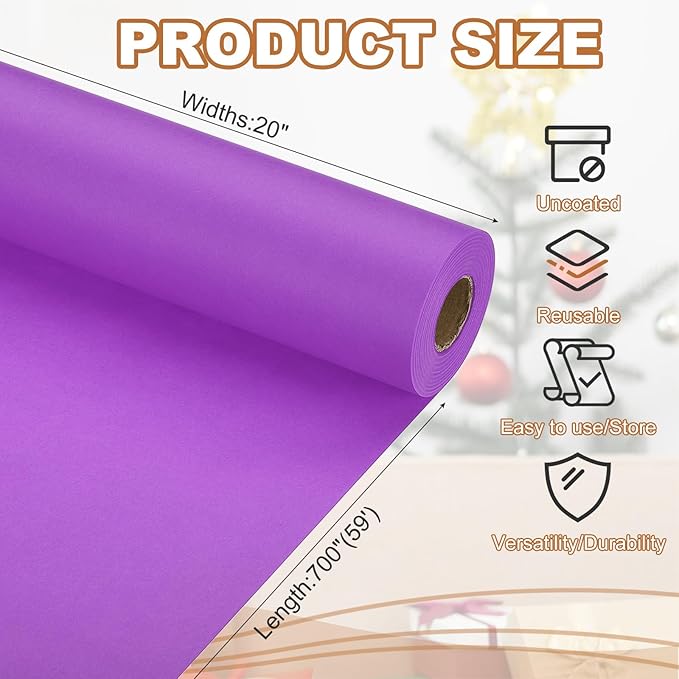 PATIKIL Wrapping Paper, 20" x 700"(59') 70 GSM Craft Paper Roll Kraft Packing Paper for Poster Bulletin Board, Gift Wrapping, Dark Purple