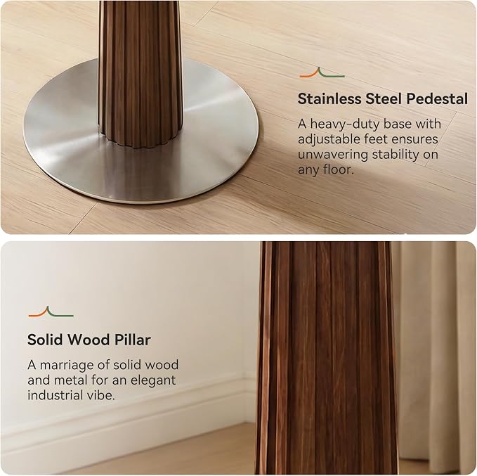 Round Dining Table, 31.5" Solid Wood Dinner Table with Thickened Top & Steel Pedestal, Mid Century Modern Bistro Table for Kitchen, Small Space, Living Room, Cafe, White & Walnut -Style B