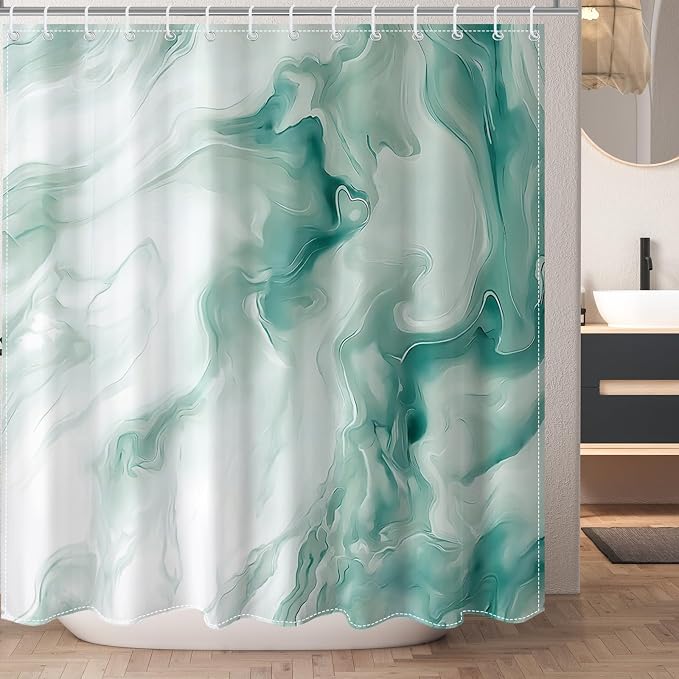 Mocsicka Shower Curtains for Bathroom, Teal Marble Shower Curtain for Bathroom, Abstract Teal and White Shower Curtain Modern Art Decor Waterproof Bath Curtain for Modern Bath Decor, 72 X 72 Inch