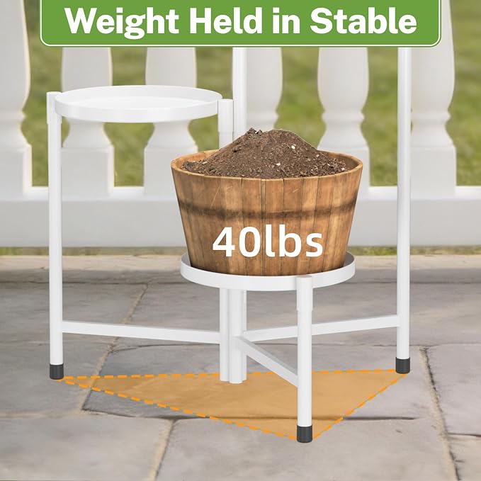 iDavosic.ly 3 Tier Large Plant Stand Indoor, 10 Inch Wide Tall Corner Metal Plant Stands Outdoor for Multiple Plants, Folding Tiered Flower Display Holder Rack Shelf, White