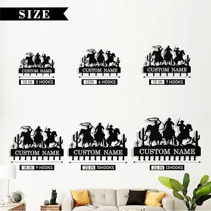 Syneiro Personalized Horse Key Holder Wall Mount, Custom Metal Keys Holder for Wall with Name, Wall Home Key Hanger Rack with Hooks for Entryway, Front Door, Living Room, Kitchen, Bathroom, Garden