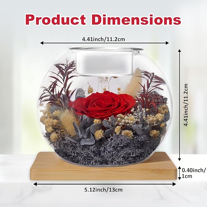 DEEMEI Gifts for Women Birthday Gifts for Women Preserved Real Rose in Glass Dome with Scented Fresh Flowers for Delivery Prime Eternal for Her Mom Grandma Wife Girlfriend Daughter, Red-Grey
