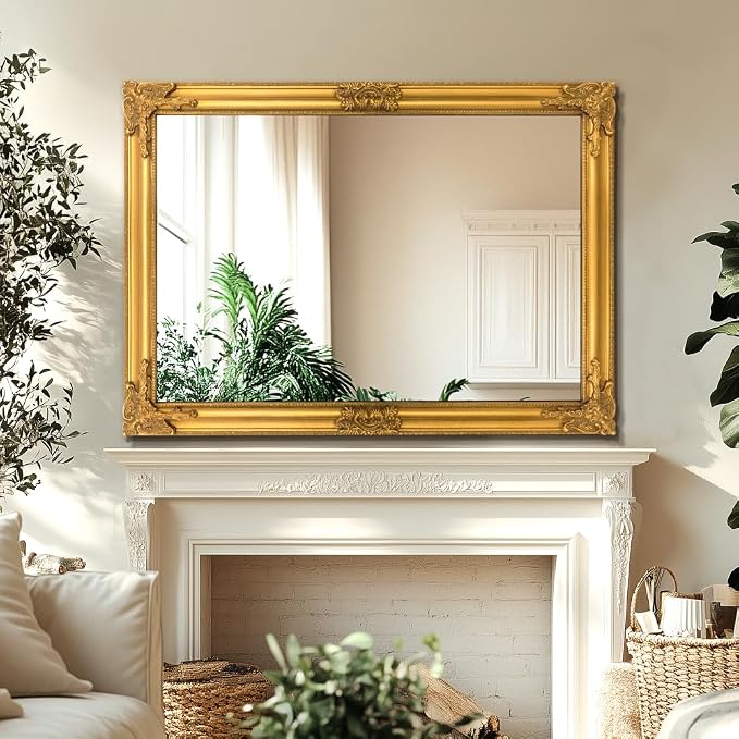TRAHOME Vintage Gold Mirror for Wall, 28"x40" Antique Decorative Baroque Mirror with Imitation Metal Frame, Ornate Decorative Wall Mirror Decor for Entryway, Fireplace, Living Room, Hallway, Bathroom