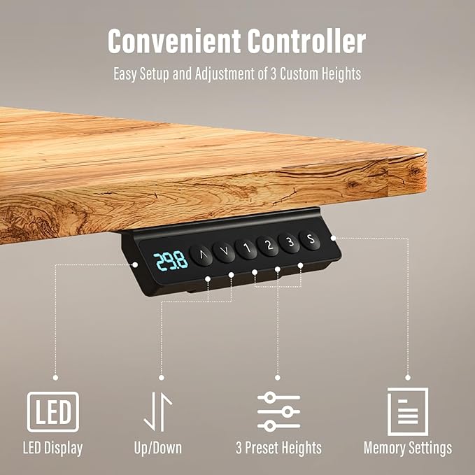 Kingant 63" x 30" Standing Desk with Drawers, Large Desktop, Ergonomic Sit Stand Desk for Home Office Work, Cable Management, 3 Preset Heights & 2 Hooks, Light Rustic