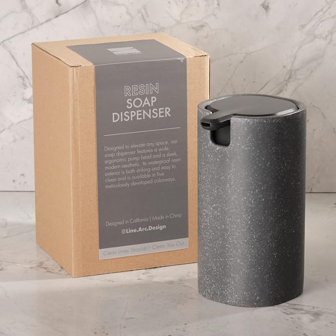 LINE+ARC Modern Easy-to-Press Soap Dispenser (Rose). No-Rust Cute Bathroom Pink Marble Kitchen Sink Ergonomic Liquid Lotion Shampoo Conditioner.
