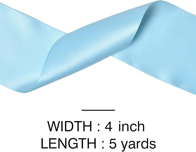 YAMA Light Blue Double Faced Satin Ribbon, 4 Inch 5 Yards, Great for Crafts Bows Flower Bouquet Wedding Home Decor Gift Wrapping