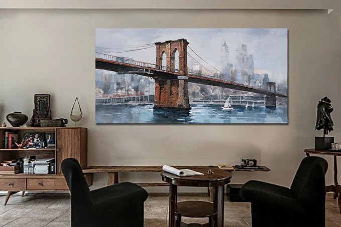 Ardemy Brooklyn Bridge Canvas Wall Art Abstract Skyline New York City Painting Prints, Modern Brooklyn Bridge Colorful NYC Picture Framed for Bedroom Living Room Home Office Wall Decor Large Size