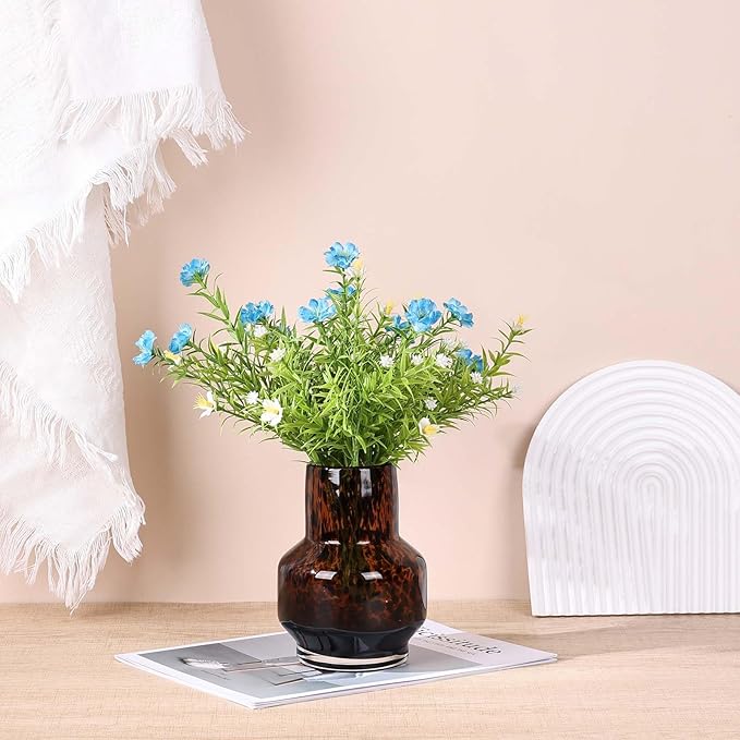 Amber Vase – Brown Glass, Modern Clear Glass Vase with Wide Mouth for Flowers, Decorative Bottles for Home Decor, Farmhouse Centerpiece, Round Art Glass Vase for Living Room, Kitchen, Office (S)