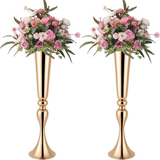 Gold Vase for Wedding Centerpiece, 2Pcs Metal Trumpet Vase 22" Tall Flower Stand for Wedding Table Centerpiece Decoration Floral Arrangement for Reception Bridal Party Decor