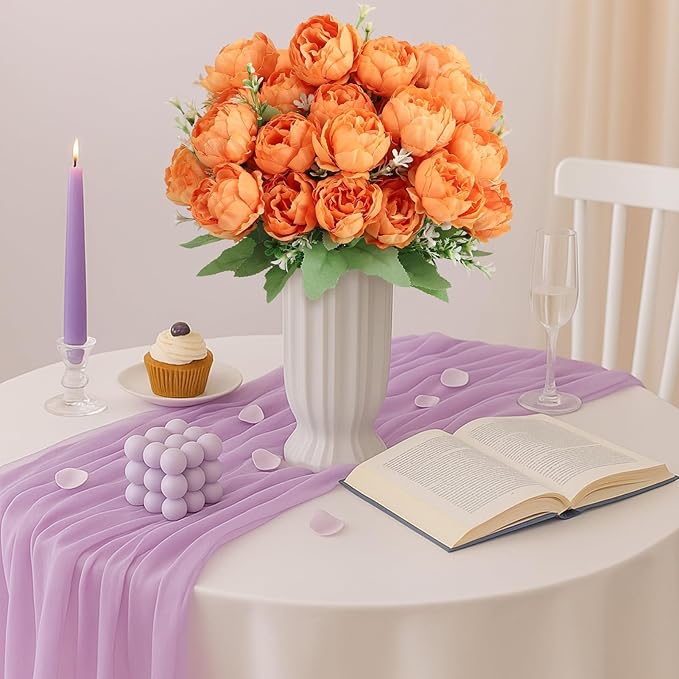 8 Pack Orange Peonies Artificial Flowers, Fall Fake Silk Hydrangea Bouquet for Bridal Wedding Home Table Decor Reusable Dining Opening Ceremony Birthday Arrangement Faux Floral