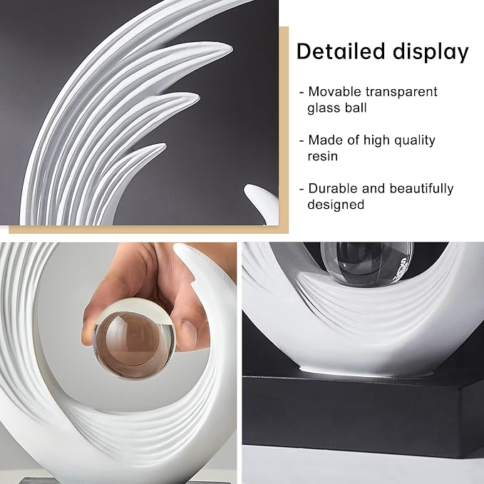 FJS Modern White Statue, Resin Shelf Decor, Abstract Art Sculptures for Living Room, Bookshelf, Dining Room, Office, Coffee Table, TV Stand