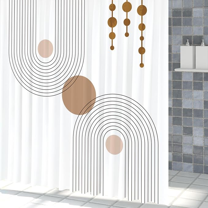 Mid Century Shower Curtain Minimalist Abstract Arch Simple Sun Modern Shower Curtains Bohemian Geometric Aesthetic Bathroom Decor Waterproof Fabric Curtain with Hooks 48x72 inch