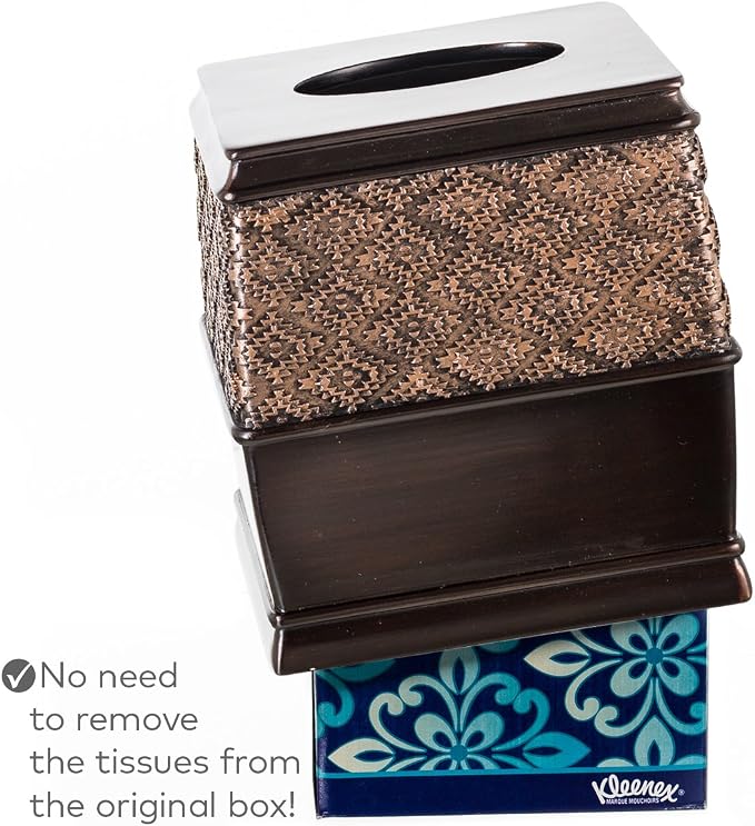 Creative Scents Dublin Brown Tissue Box Cover Square - Decorative Tissue Holder for Bathroom - Brown Tissue Box Holder Vessel for Elegant Bathroom, Bedroom, Office Accessories Décor