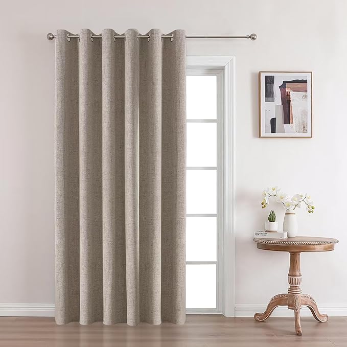 Joydeco Linen Blackout Room Divider Curtains, Extra Wide Sliding Door Drapes Living Room Curtains, 1 Panel 100W x 84L Inch Patio Door Drapes for Room Privacy