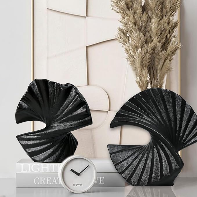 Sector Vase, Set of 2 - Minimalist Nordic, Black Ceramic Sector Vase Vase Decor | Table Centerpiece, Olive Plant, Wedding, Living Room, Bookshelf, Office, Modern Home, Entryway, Console